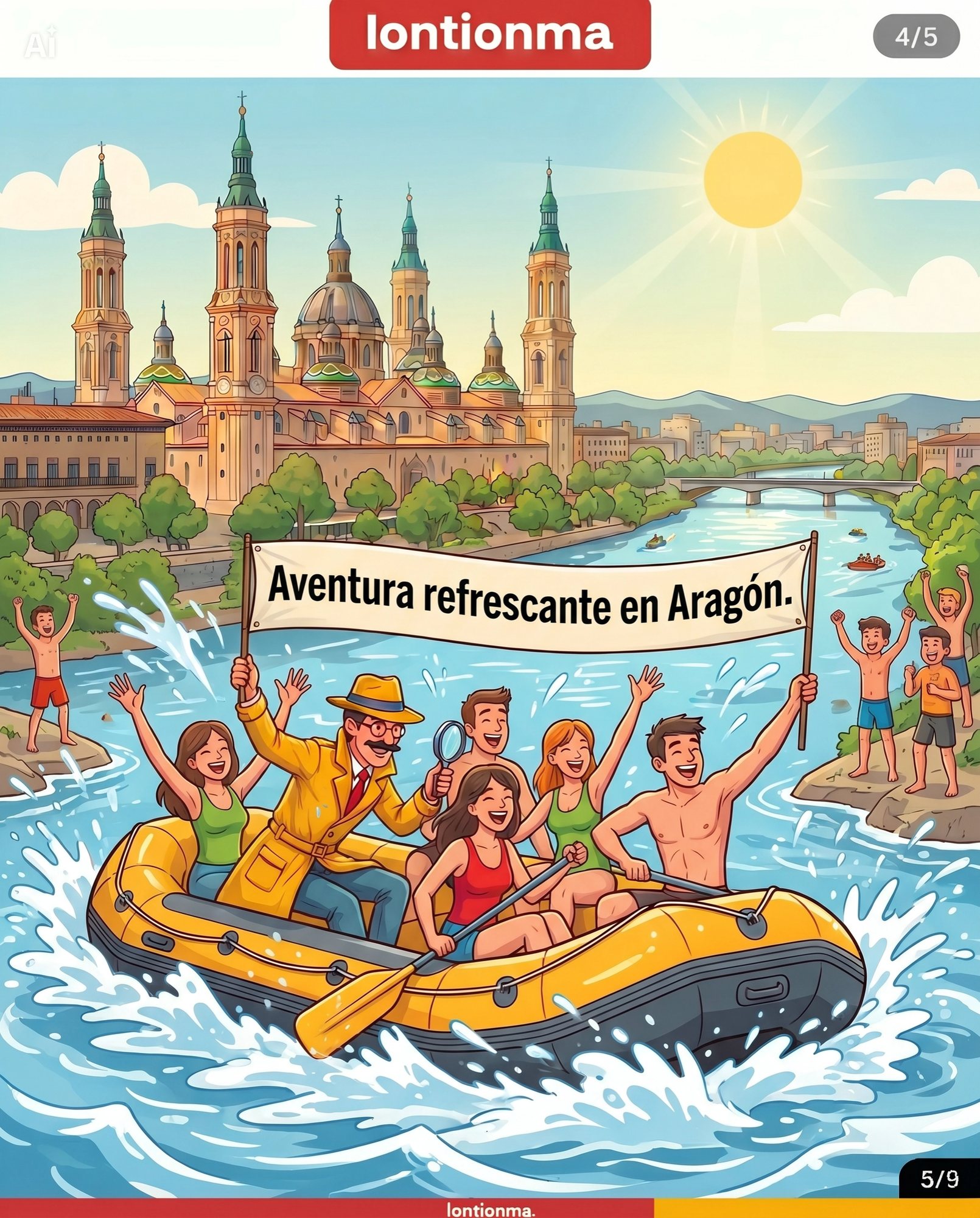 Actividad acuática en un río aragonés rodeado de naturaleza